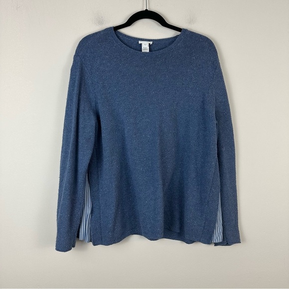 J. Jill | Women's Size Large Blue Silk Blend Mixed Fabrics Striped Side Panels - Picture 1 of 4